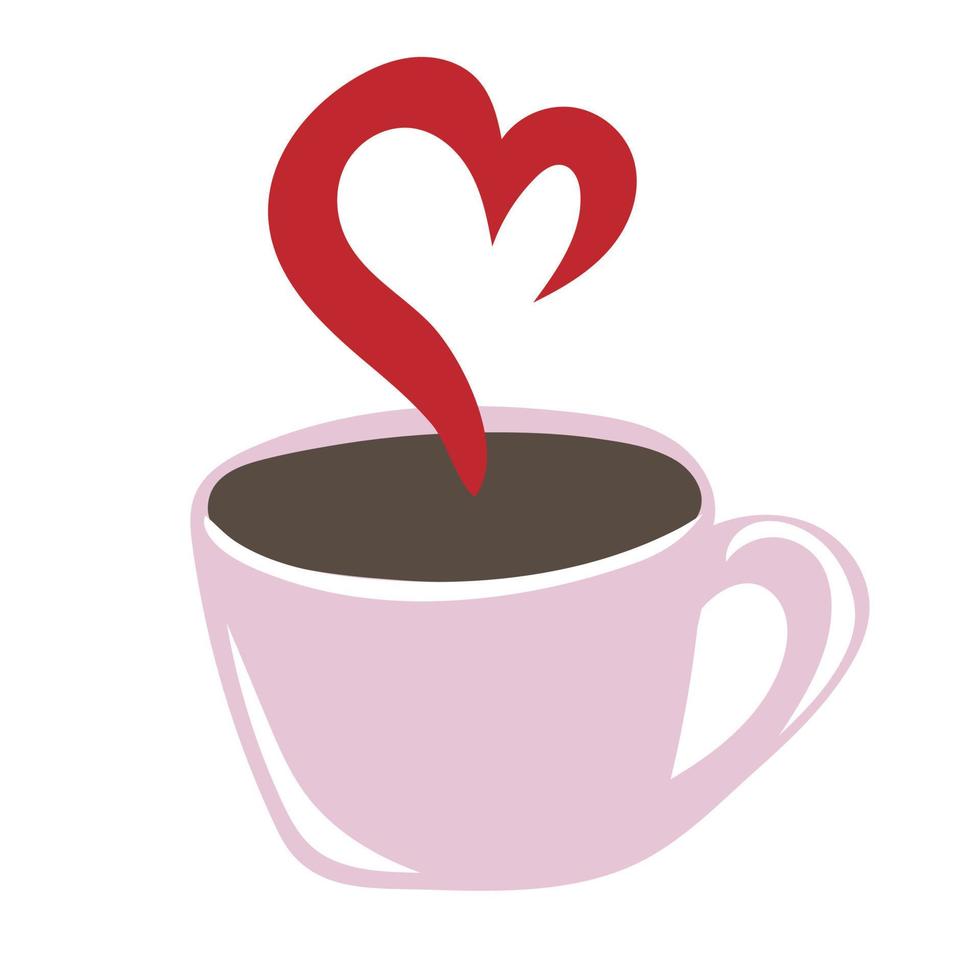 Hand drawn cup of coffee with heart shape aroma steam vector