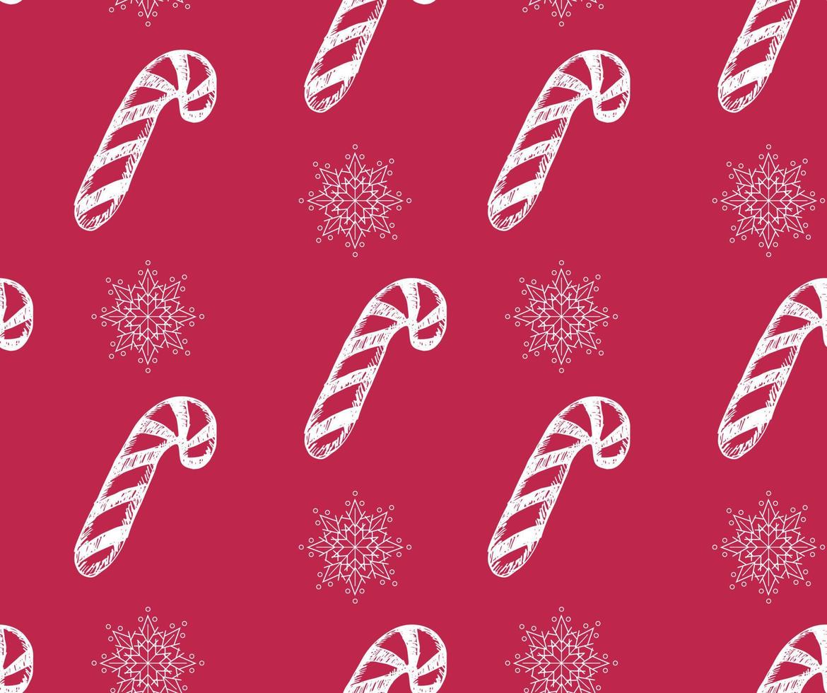 Candy stick and snowflake for Christmas vector seamless pattern