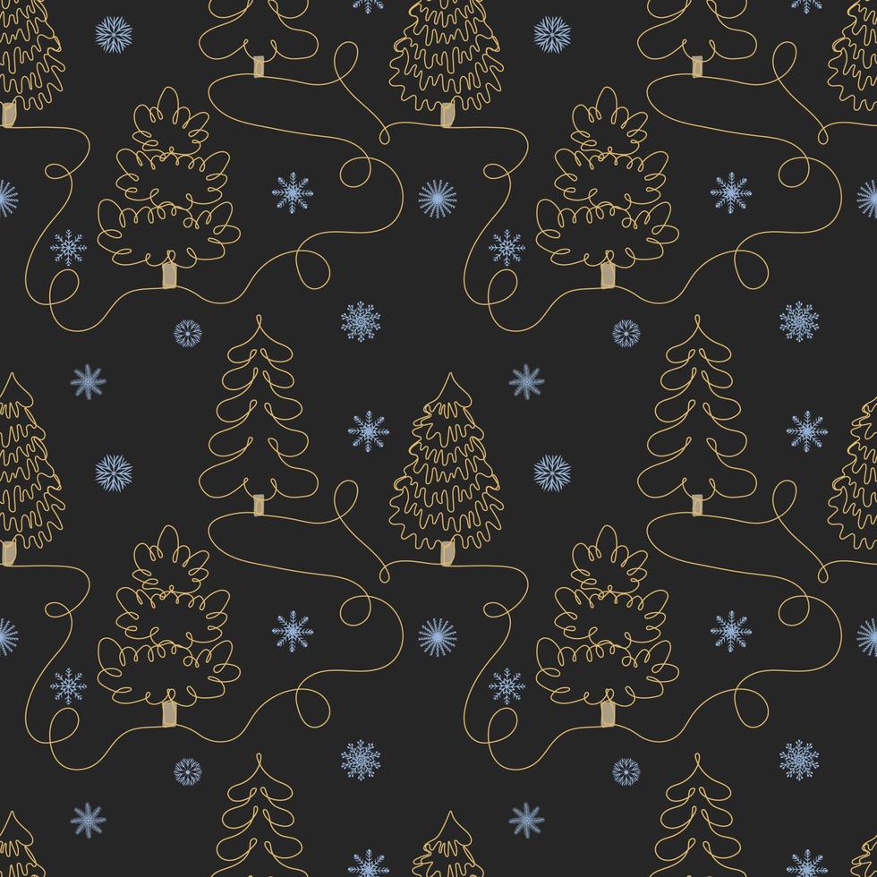 invierno sin costura modelo con Navidad arboles y copos de nieve en negro antecedentes vector