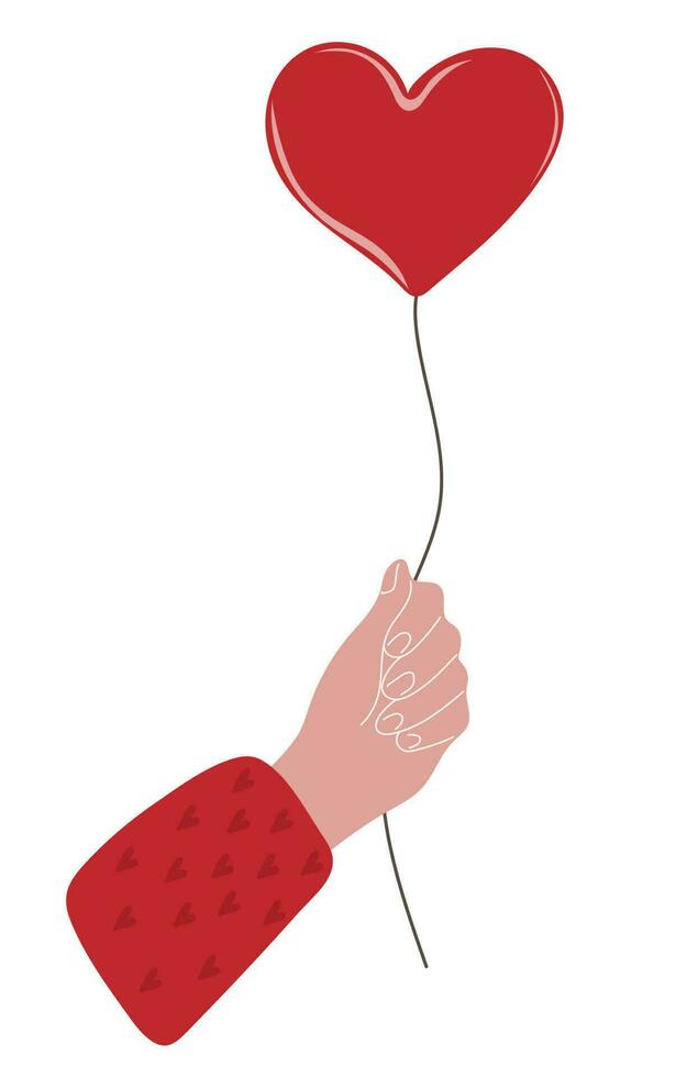 Hand drawn human hand holding heart shaped balloon vector