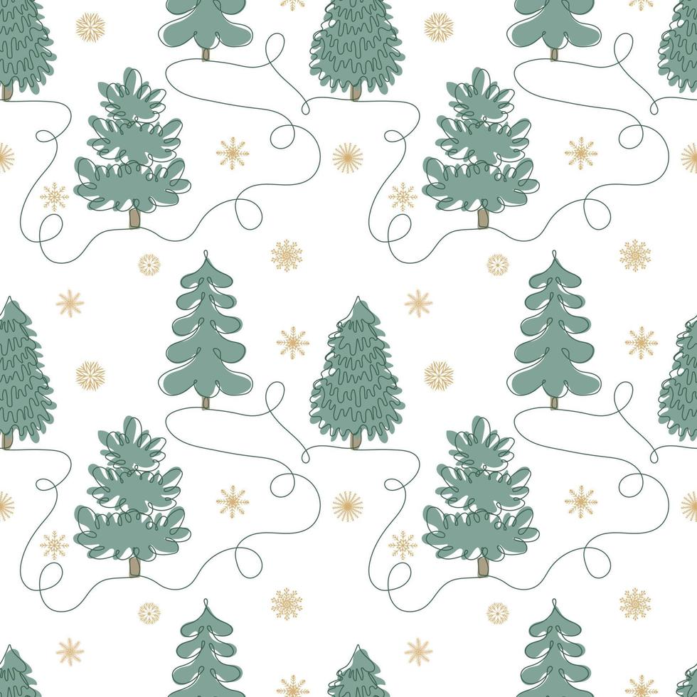 Winter seamless pattern with christmas trees and snowflakes on white background vector