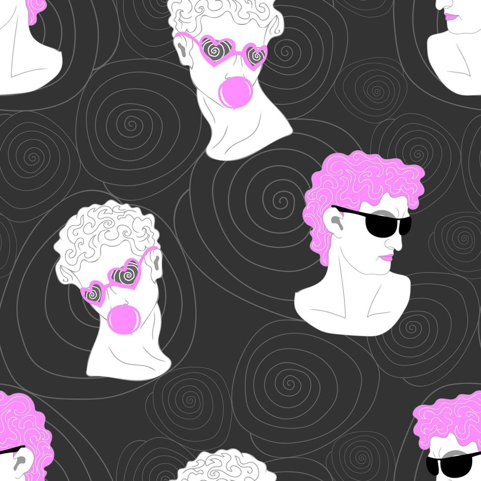 Seamless pattern with hipster ancient greek sculptures. Stylized design in a modern psychedelic style vector