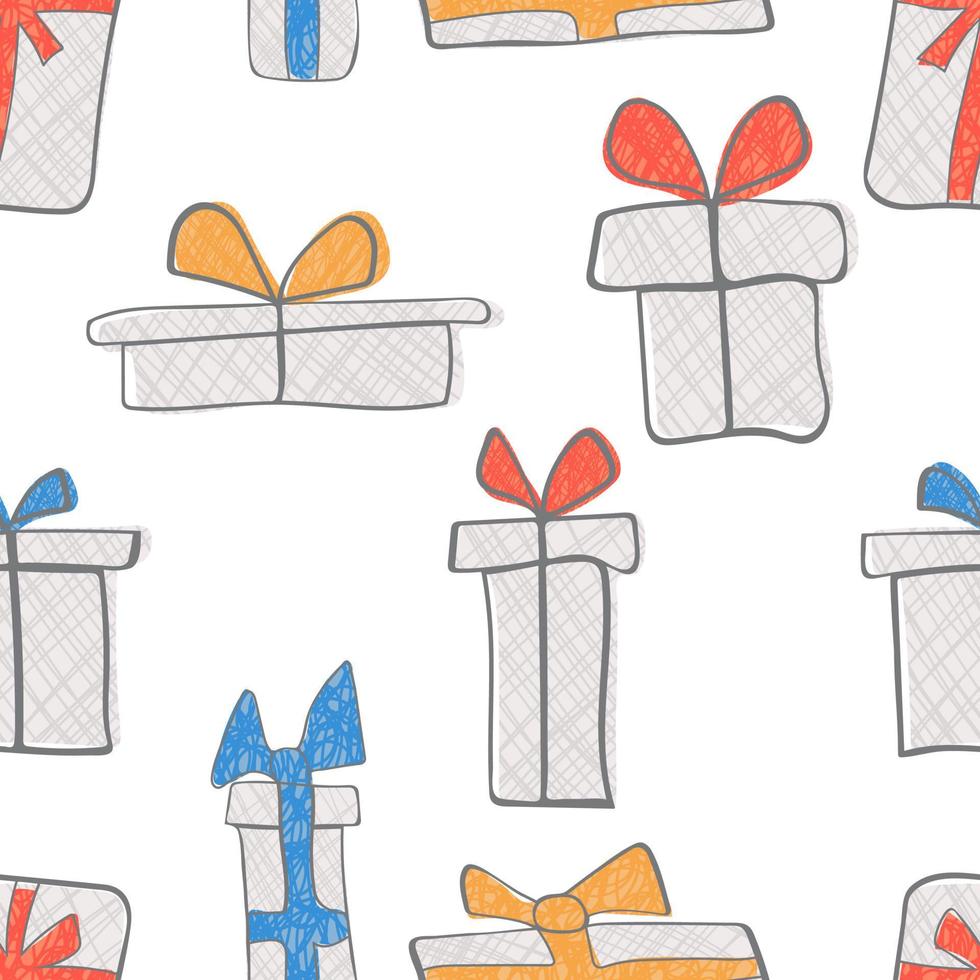 Seamless pattern with hand drawn gift boxes vector