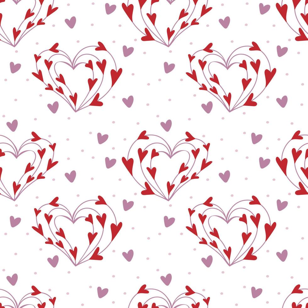Seamless pattern of hearts and polka dot on white background vector