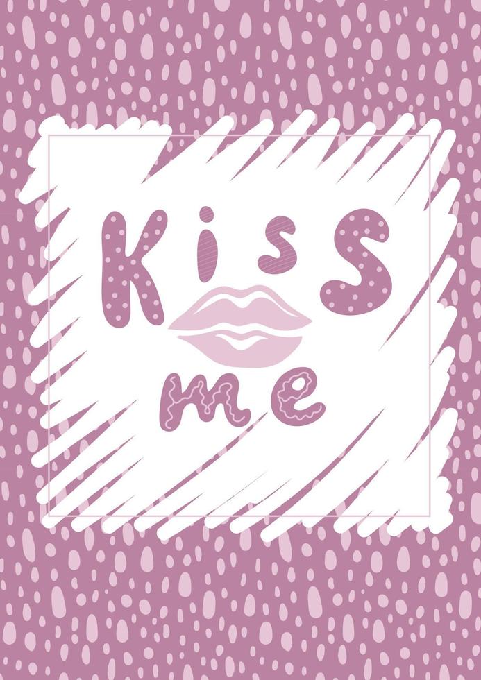 Kiss me text and lips on abstract pattern background vector