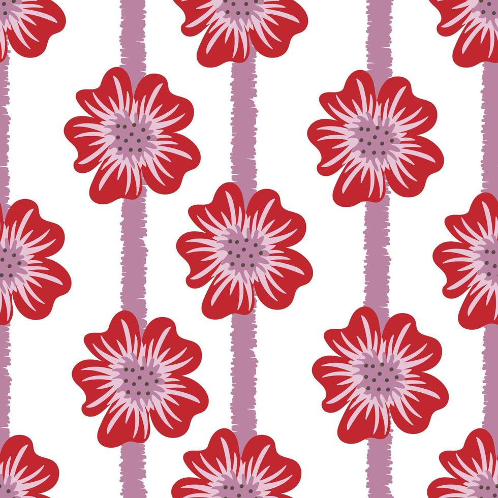 Seamless pattern of flowers  and lines on white background vector