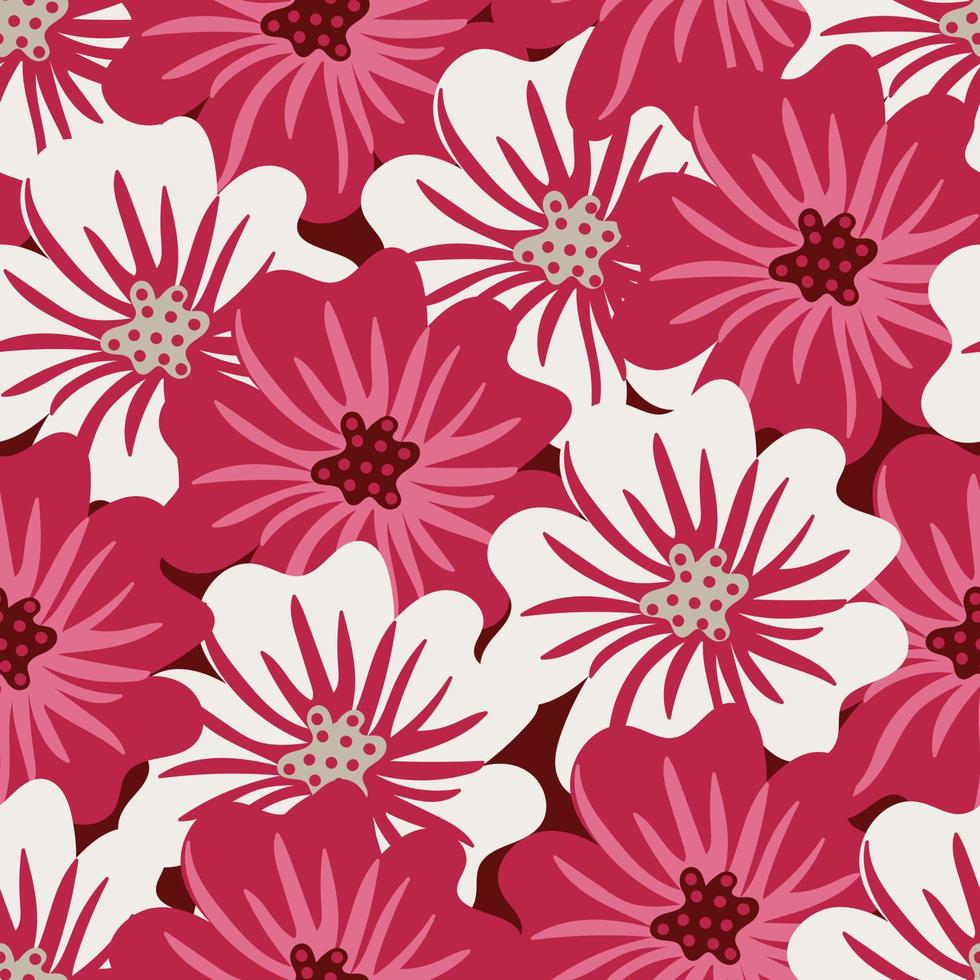 Aesthetic contemporary seamless pattern with pink flowers vector