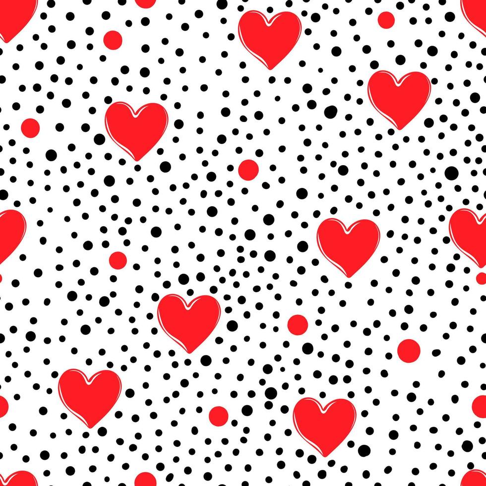 Seamless pattern of red hearts and polka dot on white background vector