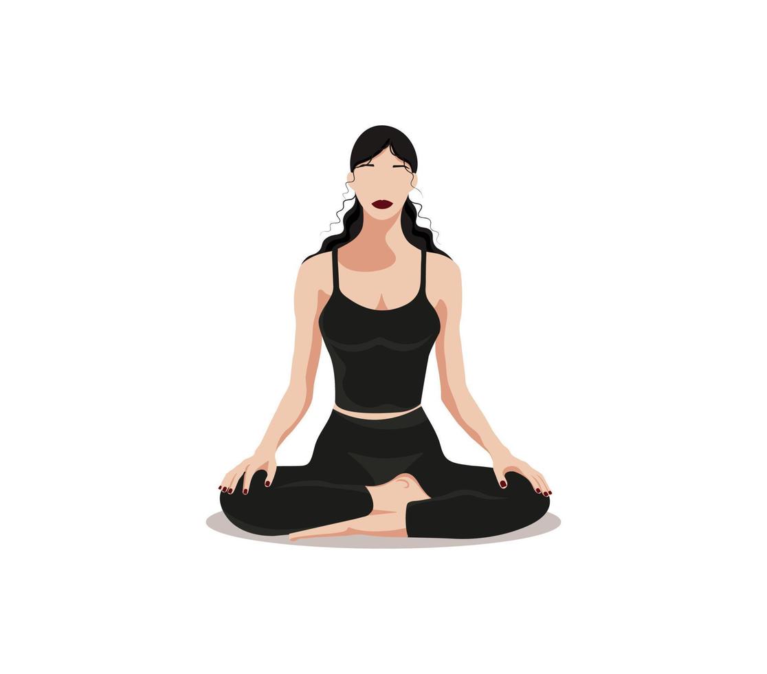Yoga girl. A girl does yoga in a lotus position on a white background. The concept of meditation, yoga and a healthy lifestyle. Faceless style. Vector illustration.