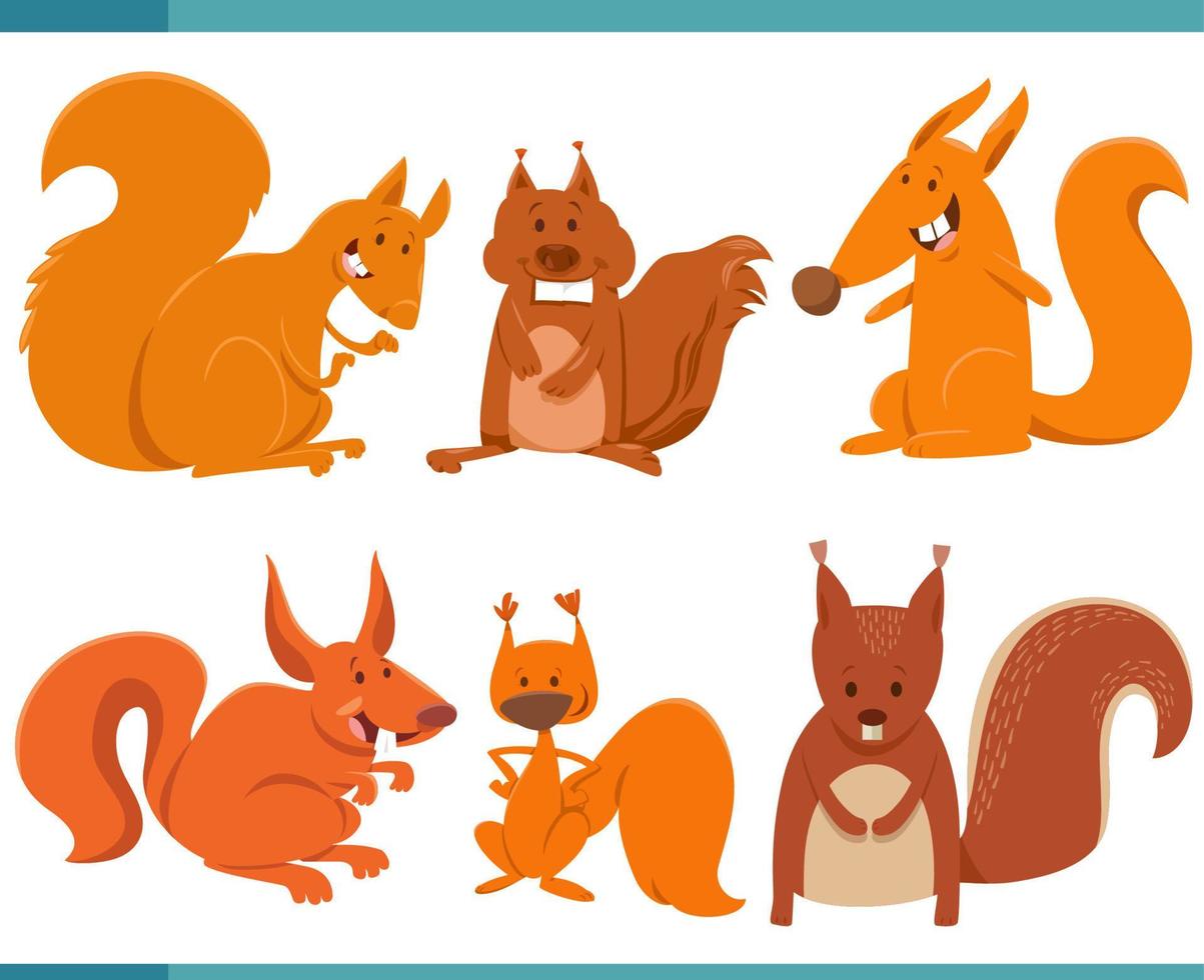 gracioso dibujos animados ardillas animal caracteres conjunto vector