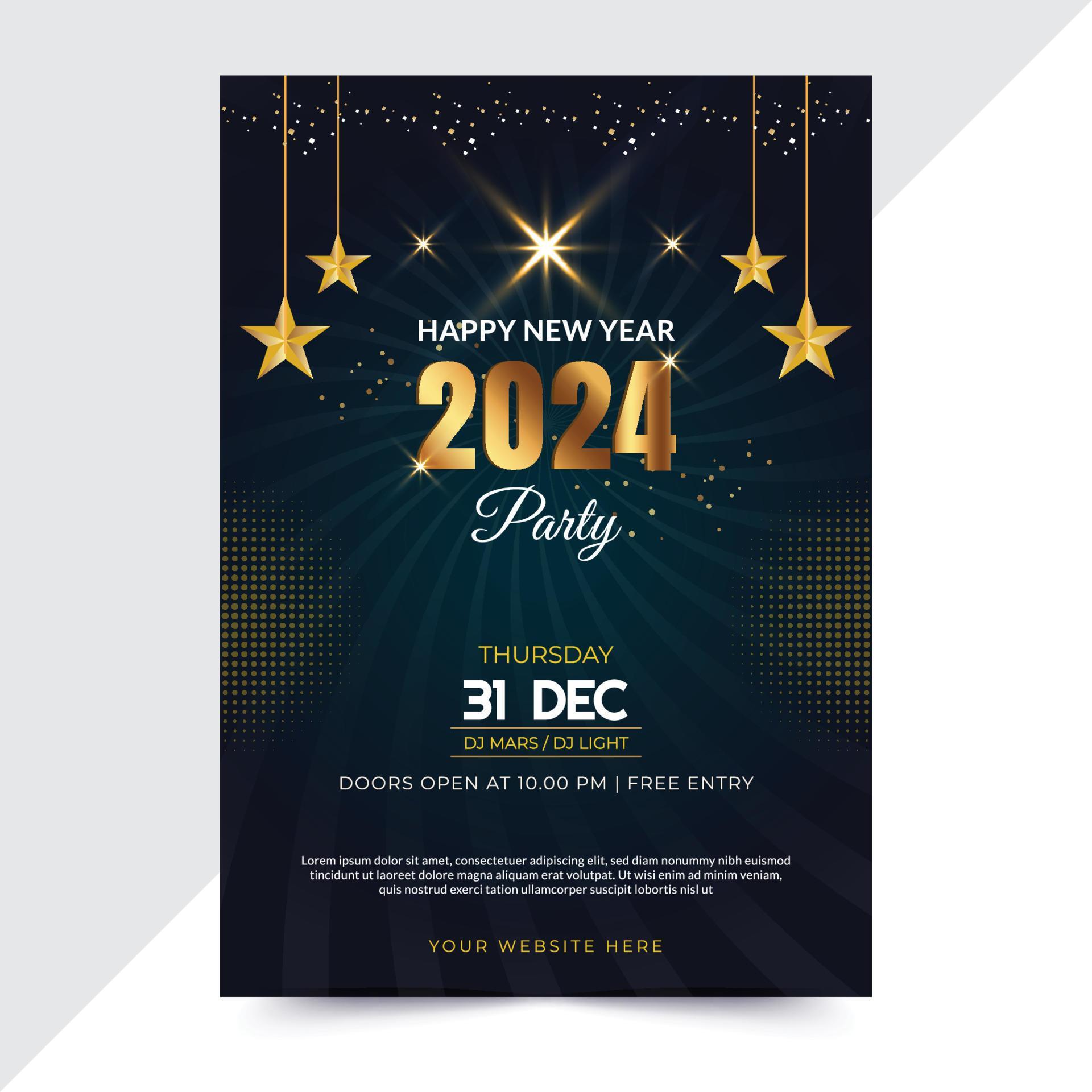Design 2024 Happy New Year flyer design. Poster 2024 for celebration