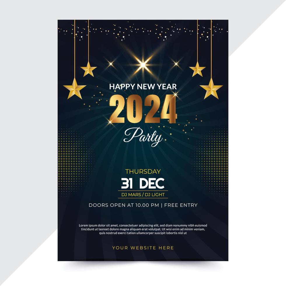 Design 2024 Happy New Year flyer design. Poster 2024 for celebration and Christmas decoration. Minimalistic trendy vector design template