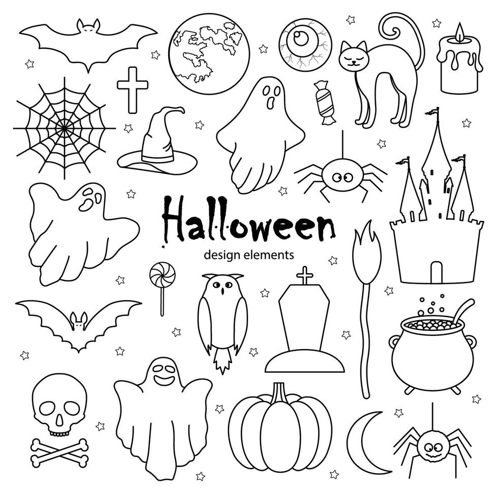 Happy Halloween vector doodle icon set.