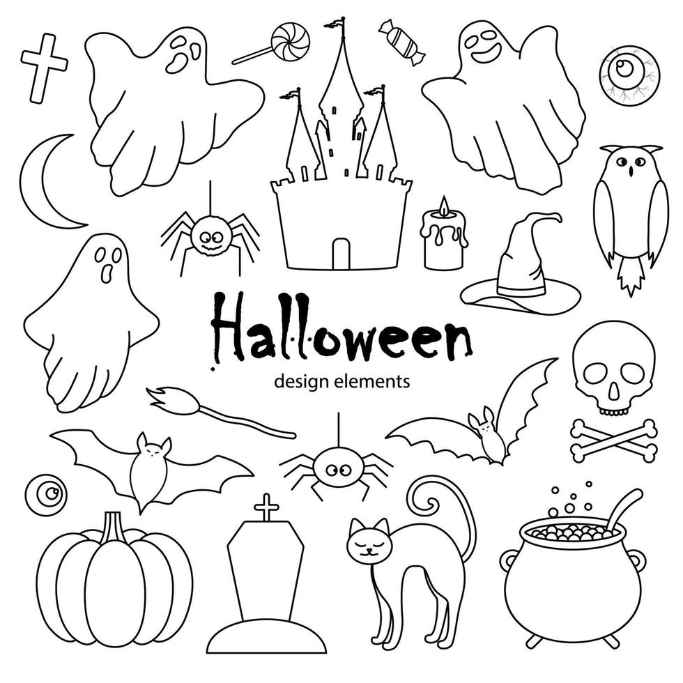 Halloween set of hand drawn elements in doodle style. vector