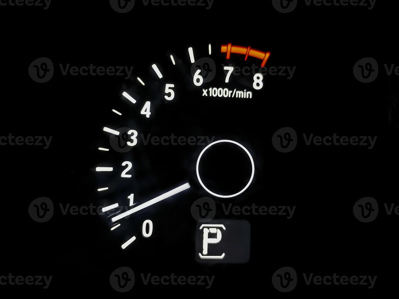 Tachometer rpm gauge rev in conventional modern car. Car instrument panel, interior dashboard control. photo