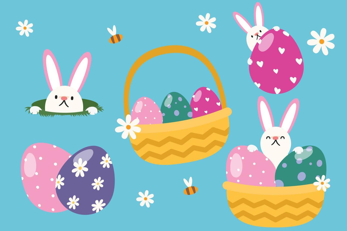 Cute Flat Illustration Easter Day Clip Art Collection. Good for Kids vector