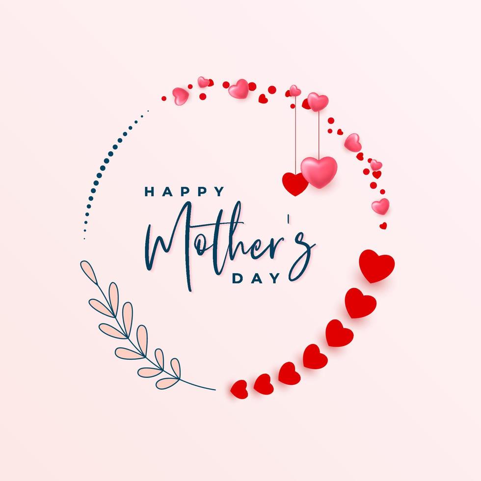 Happy mothers day background design with floral and hearts vector