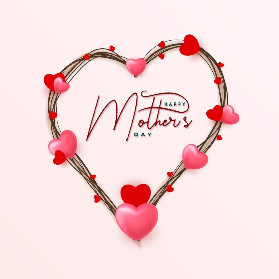 Happy mothers day card template with hand drawn love heart vector