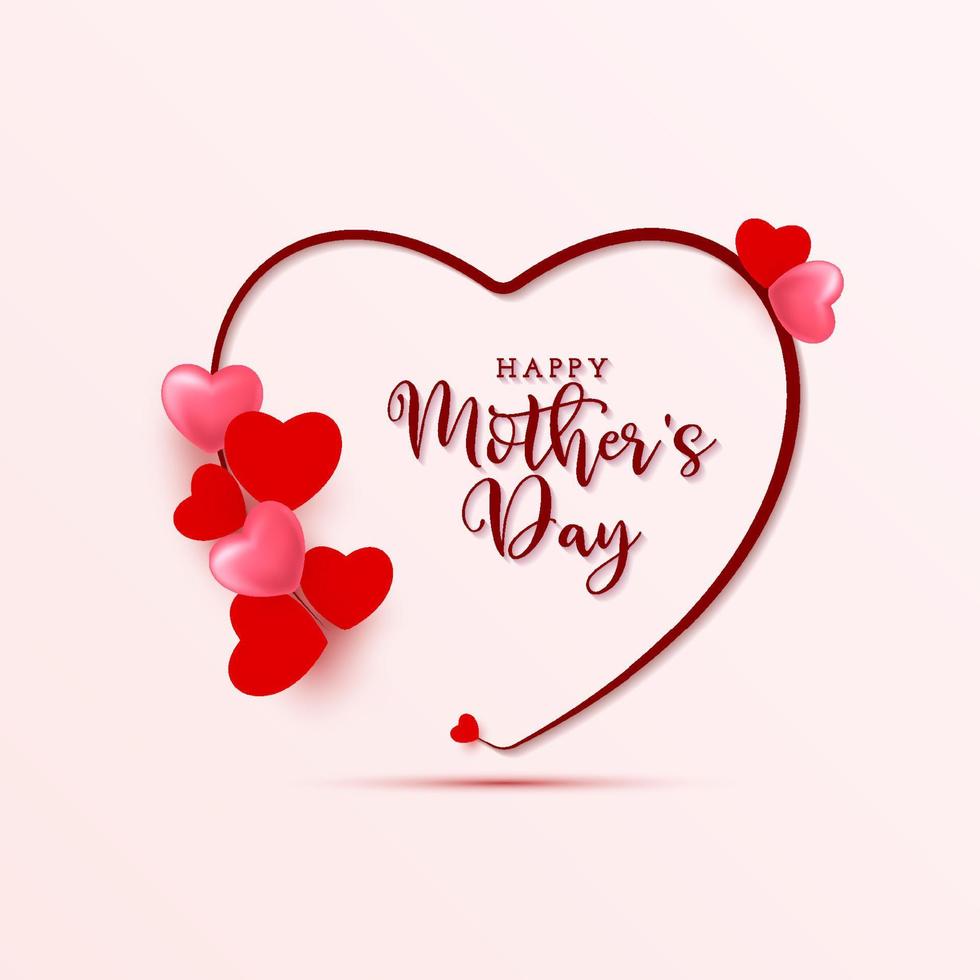 Happy mothers day card background illustration with hearts on pink background vector