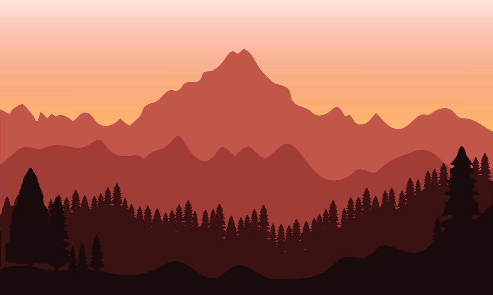 Landscape with mountain and pine tree silhouette illustration vector