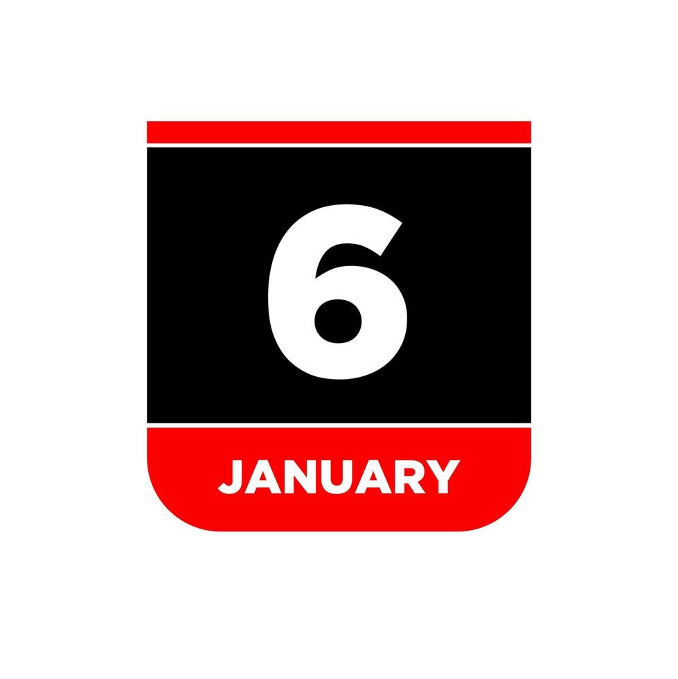 6 January vector calendar vector icon. 6 Jan card.