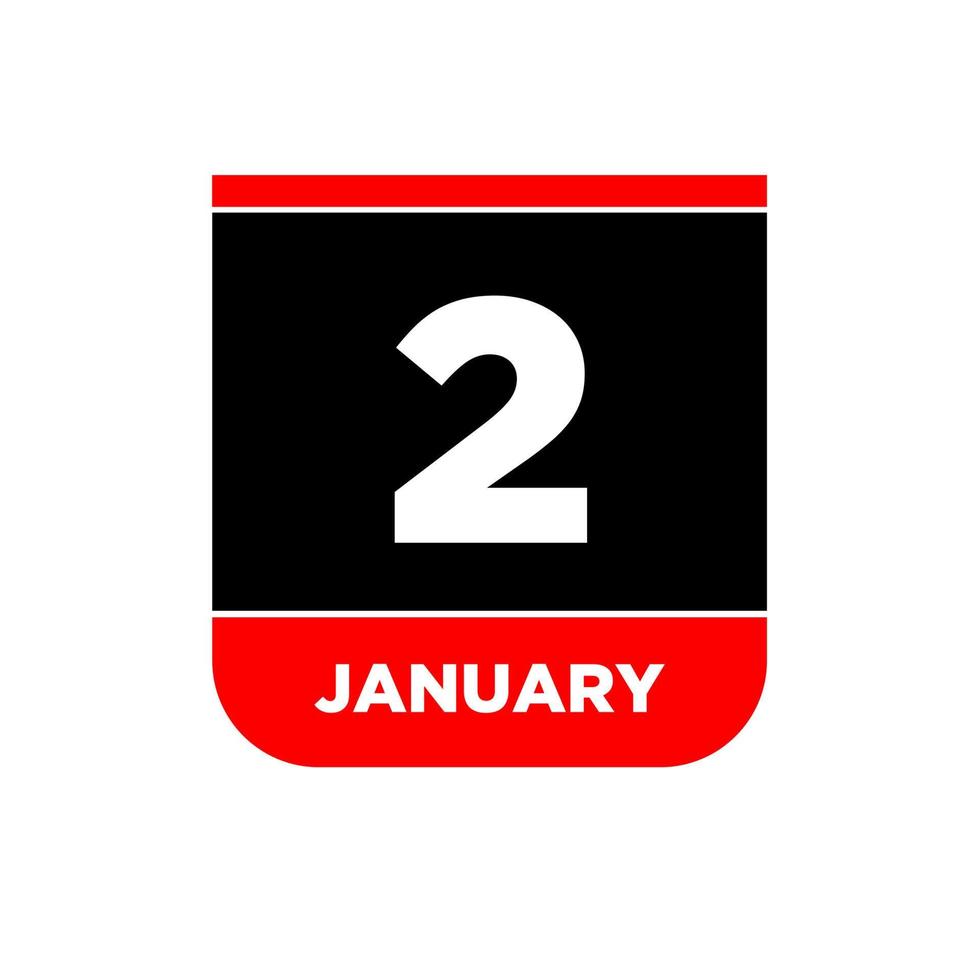 2 January calendar vector icon. 2 Jan card page.