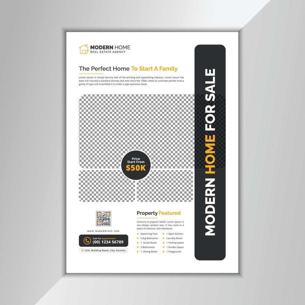 Minimalist, Simple, Creative Real Estate Flyer, Poster, Leaflet Vector Template Professional Design Example Sample for Property Business Agency