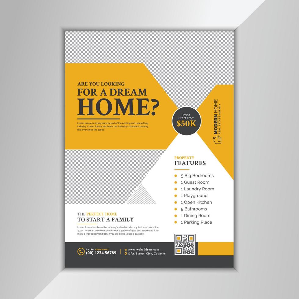 Print Ready Modern Creative Real Estate Flyer Poster Leaflet Template Design Example, Sample for Property Business Agency Advertising vector