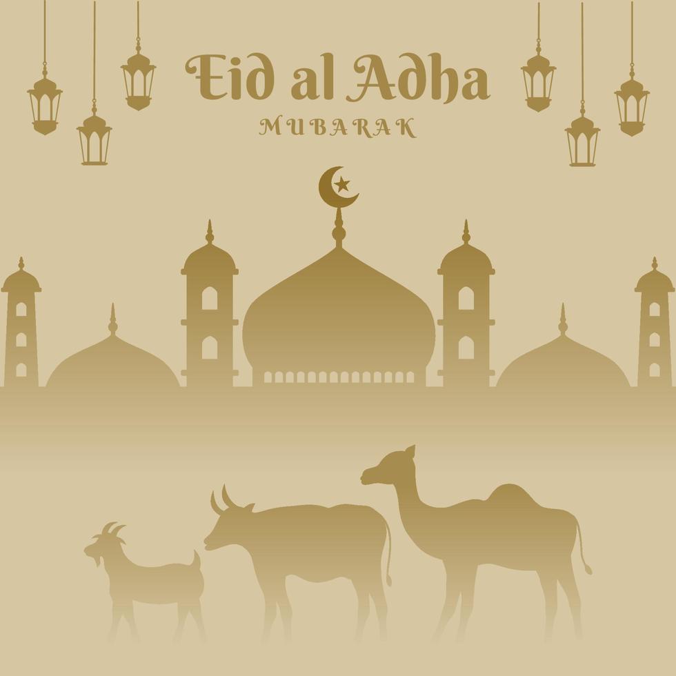 Happy eid al adha mubarak with animal qurban silhouette vector