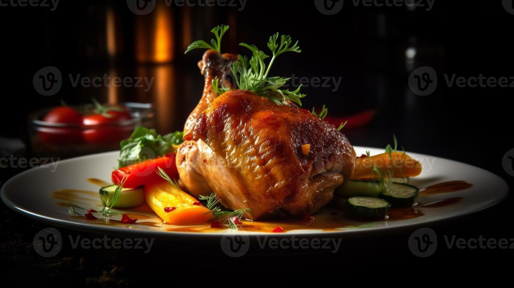 Fresh Chicken with Sauteed Vegetables Dish - Generative AI.- Generative AI. photo