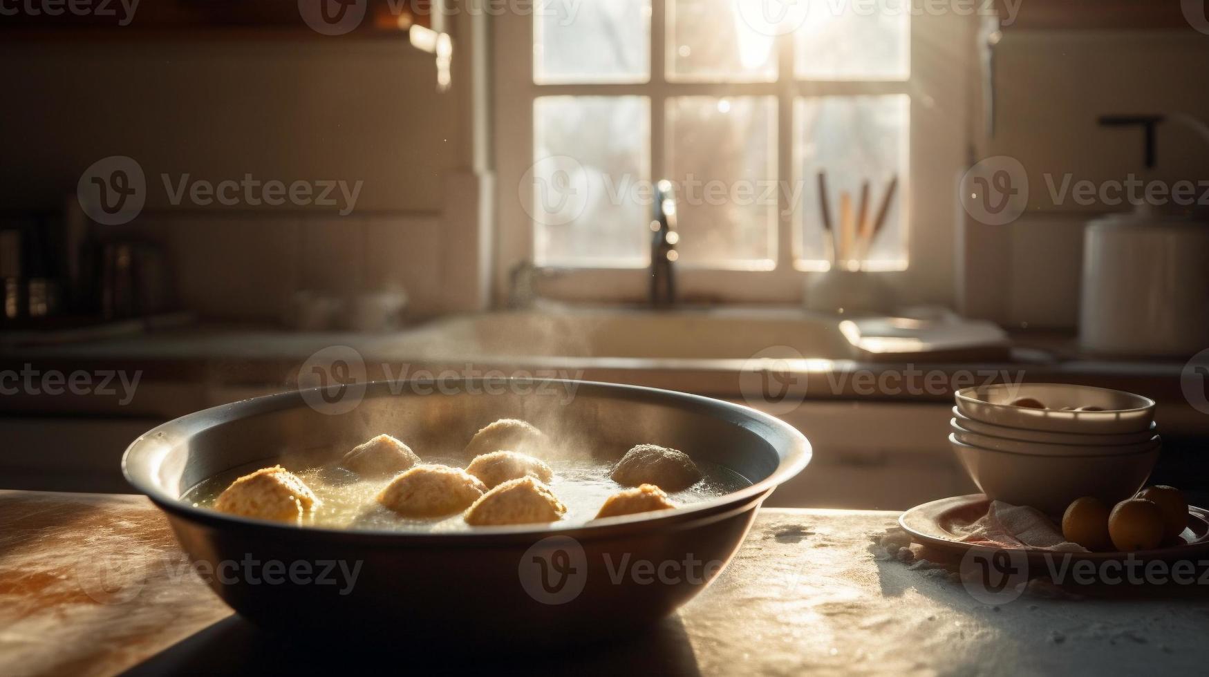 Fresh Hot Bowl of Matzoh Ball Soup For Passover Jewish Holiday - Generative AI. photo