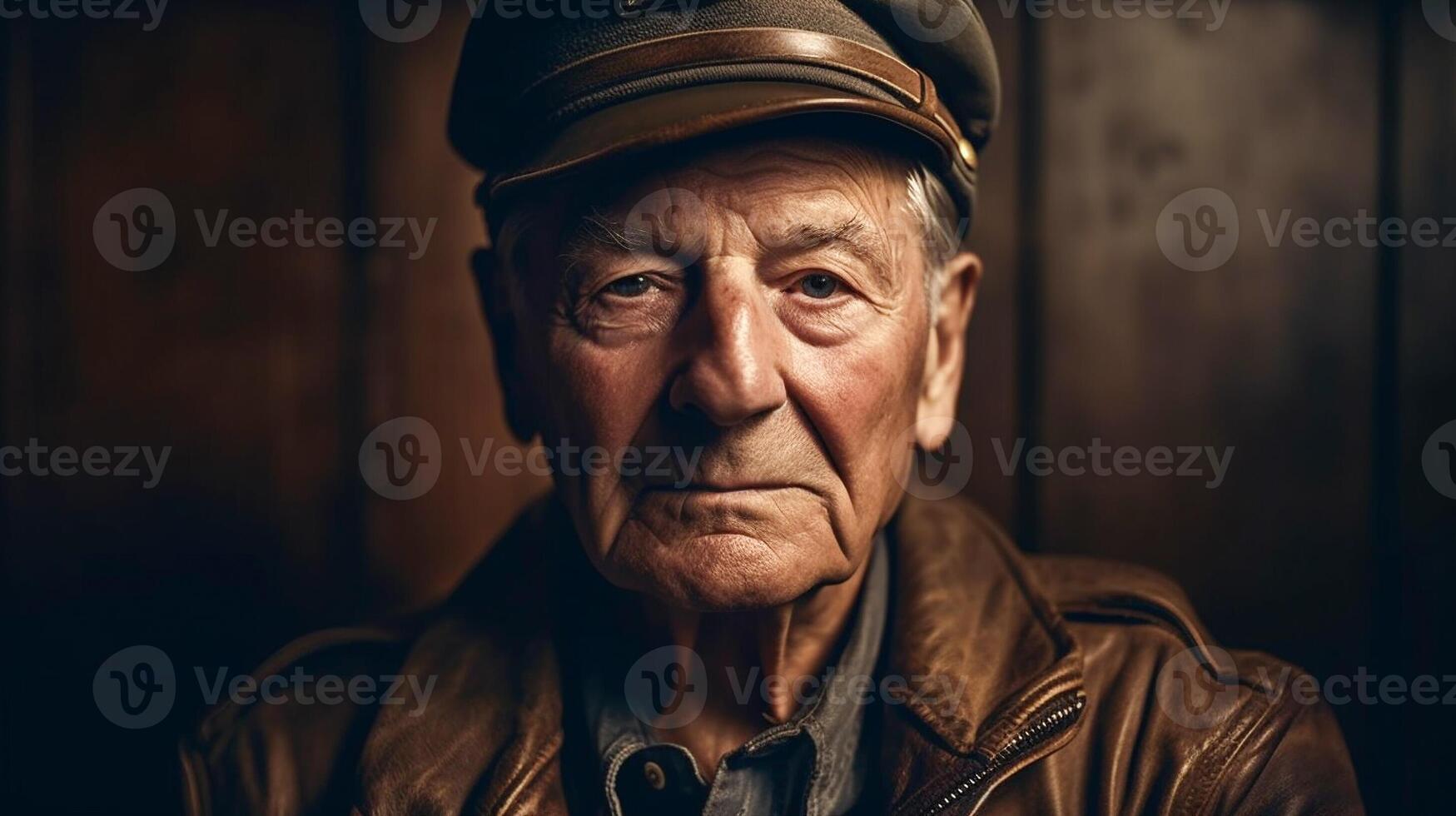 Elderly Senior Male World War II Soldier Portrait - Generatvie AI. photo