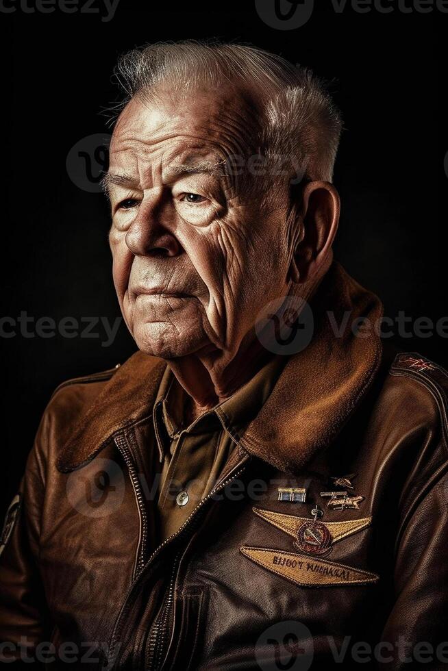 Elderly Senior Male World War II Soldier Portrait - Generatvie AI. photo