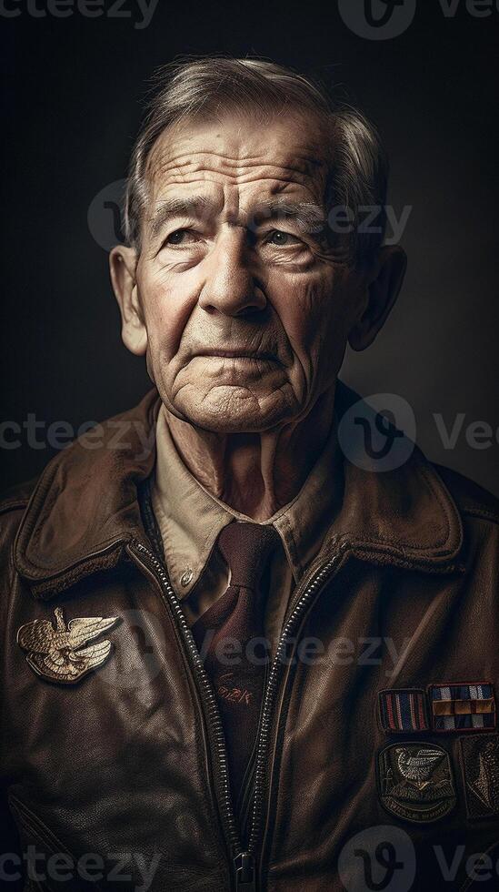 Elderly Senior Male World War II Soldier Portrait - Generatvie AI. photo