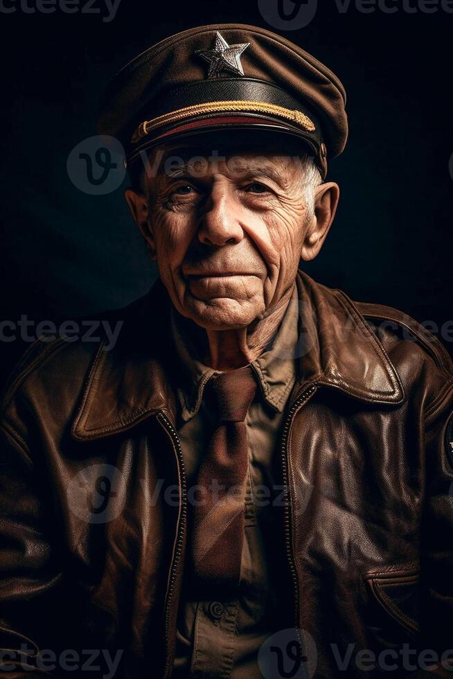 Elderly Senior Male World War II Soldier Portrait - Generatvie AI. photo