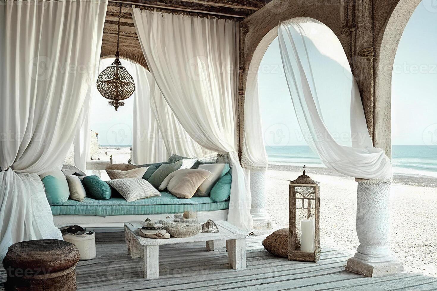 Peaceful Patio On Mediterranean Beach - . photo