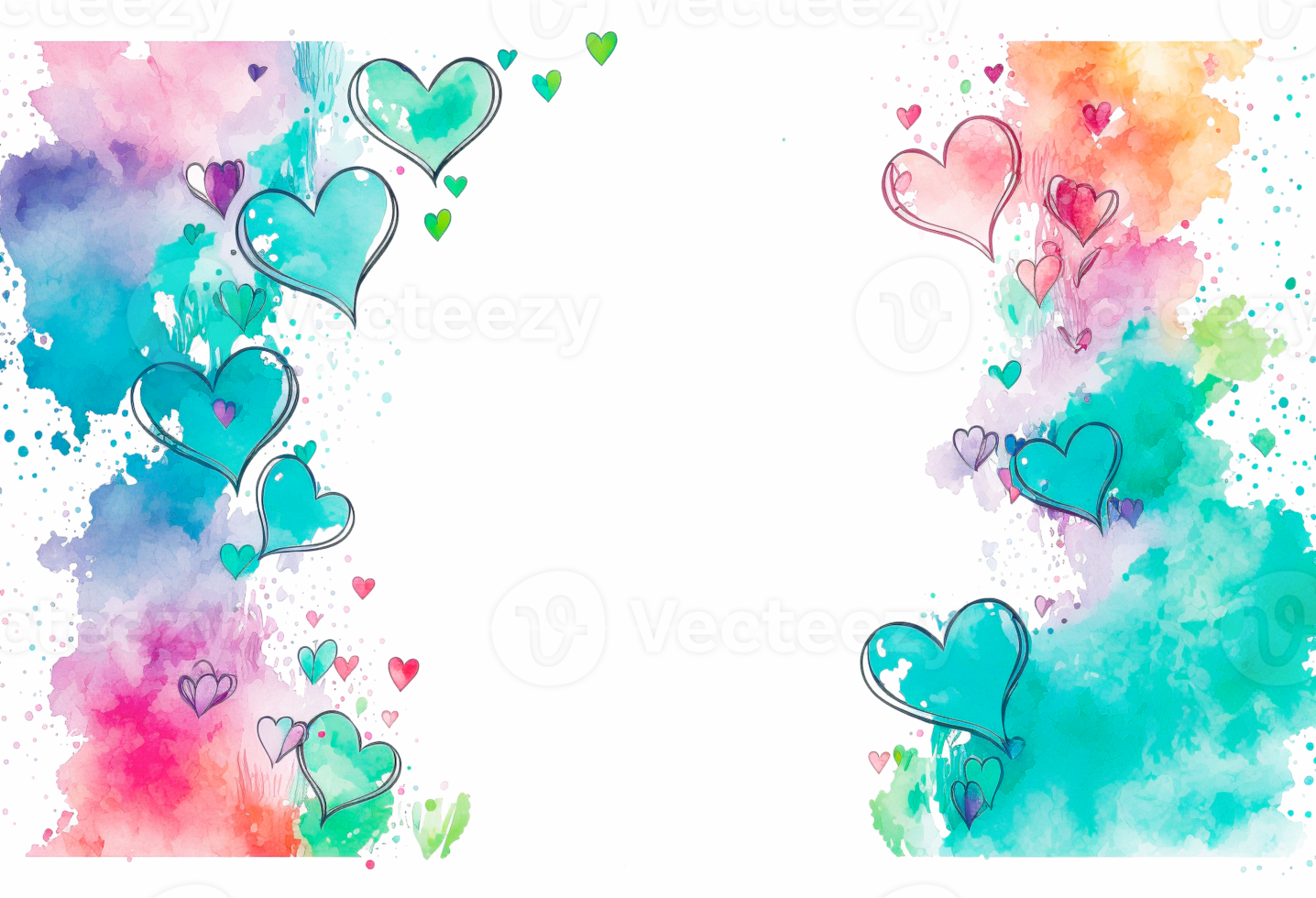 Heart Shaped Watercolor and Ink Border Background - Transparent PNG .