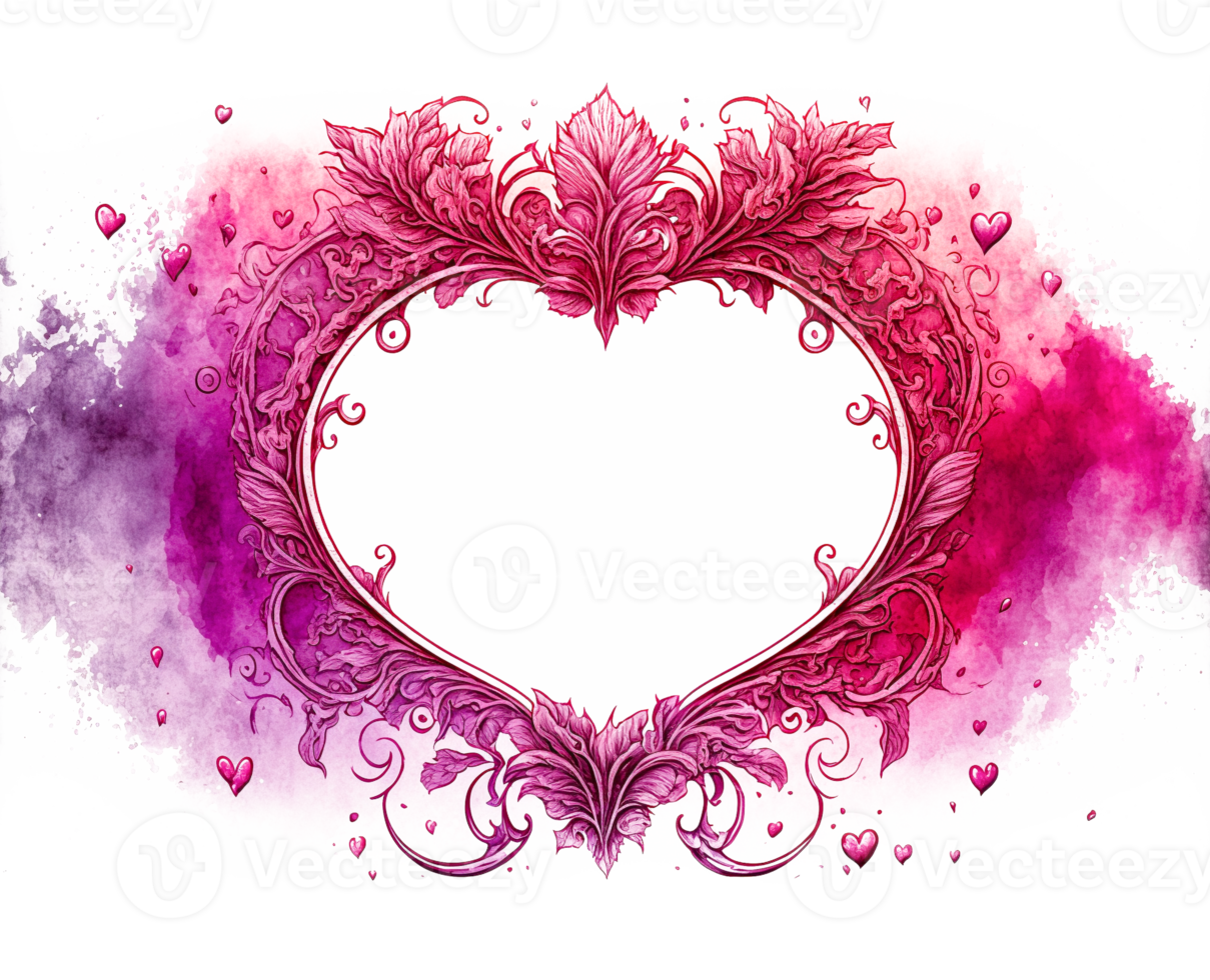 Heart Shaped Watercolor and Ink Border Background - Transparent PNG .