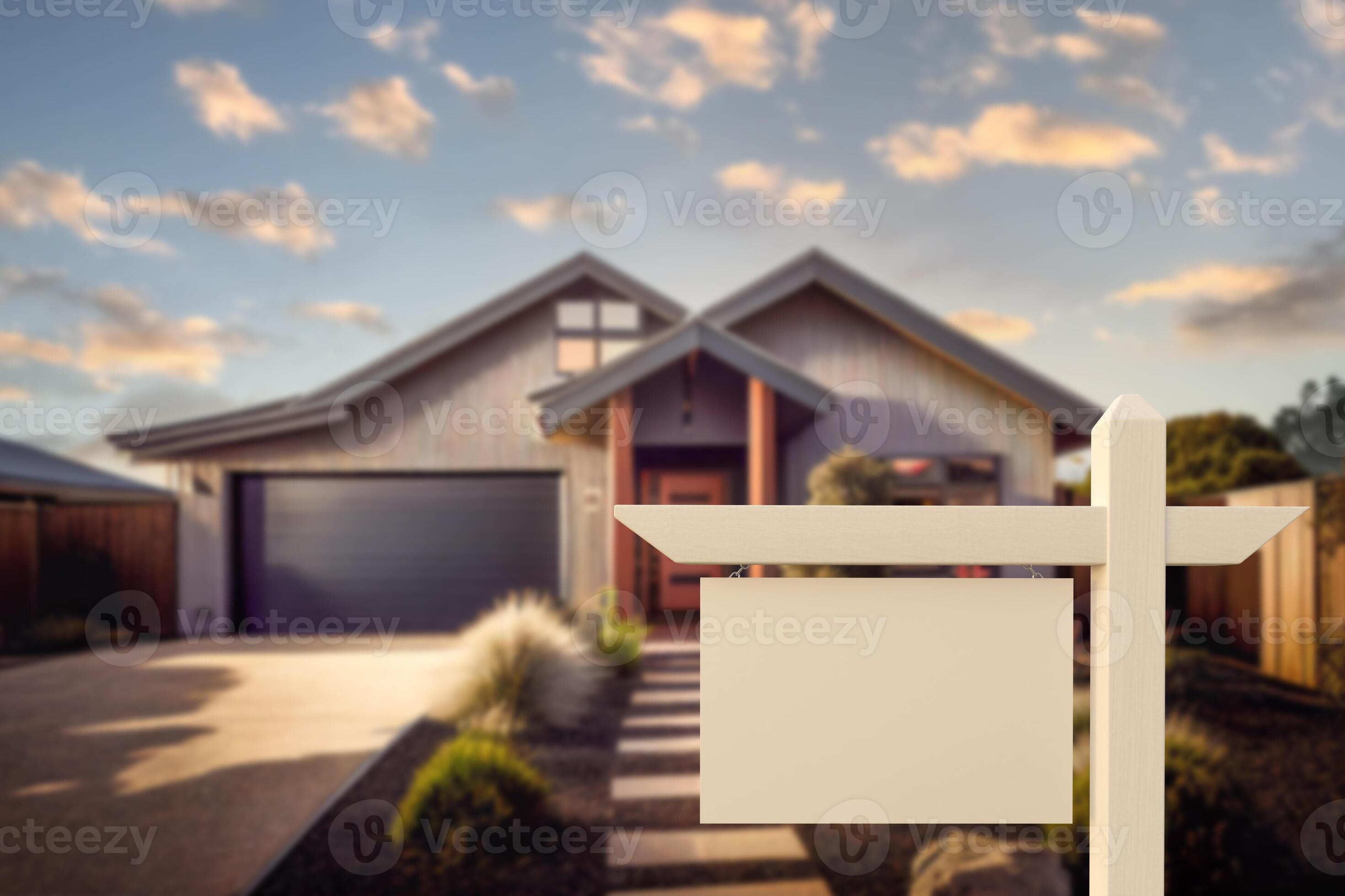 Blank Real Estate Sign In Front of Home - Generative AI. 21928188 Stock