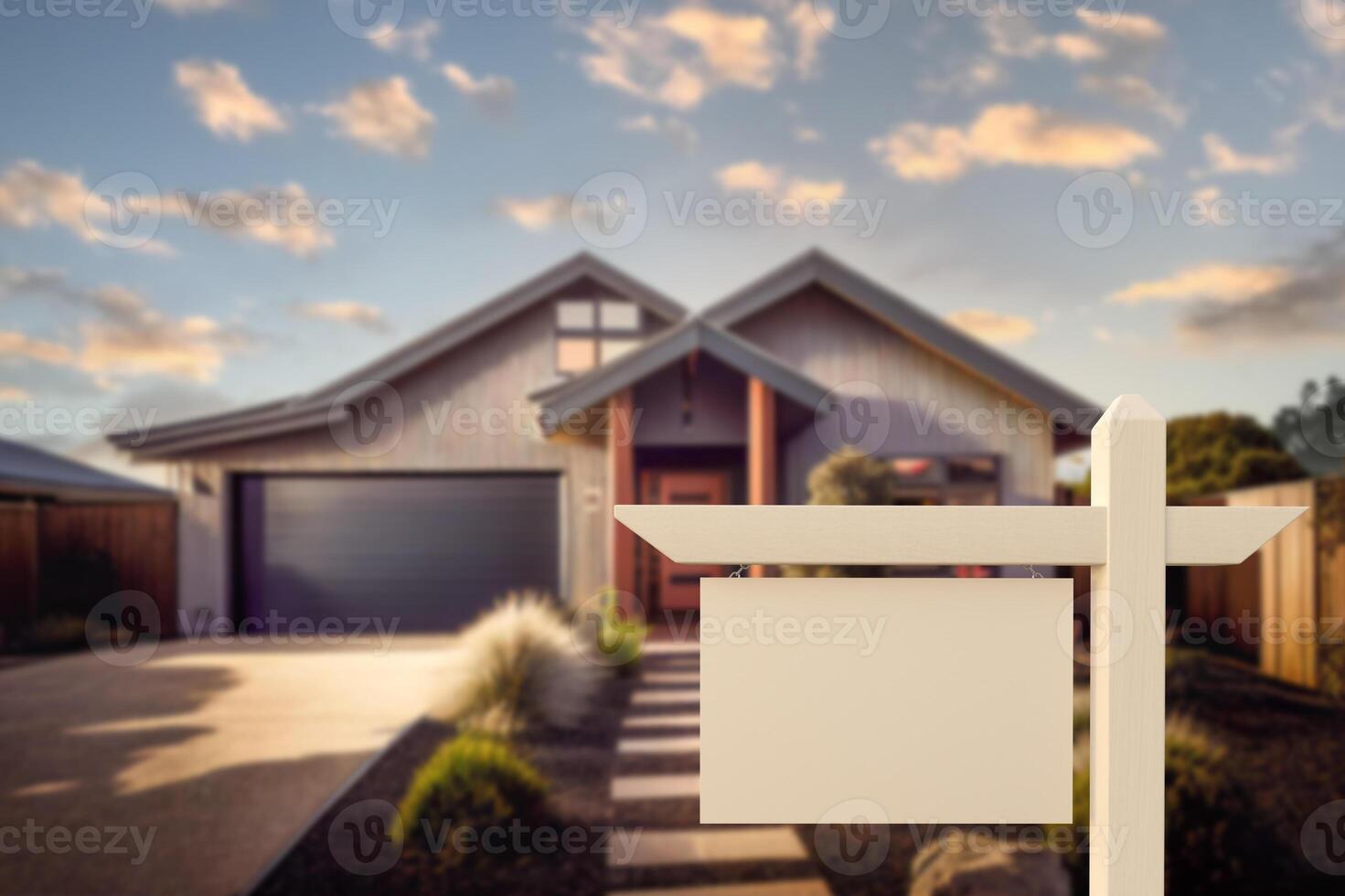 Blank Real Estate Sign In Front of Home - . photo