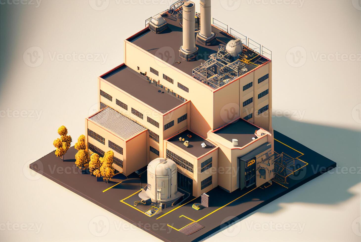 Isometric Commercial Industrial Manufacturing Plant Building - . photo