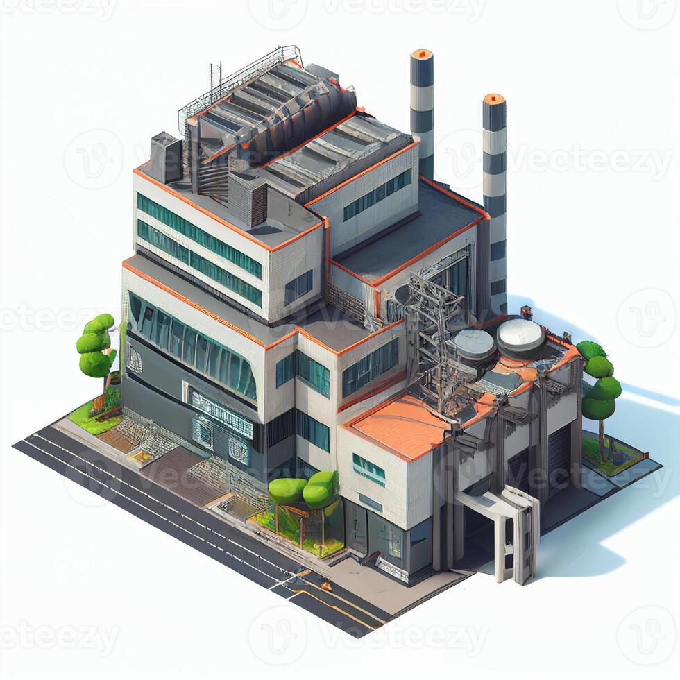 Isometric Commercial Industrial Manufacturing Plant Building - . photo