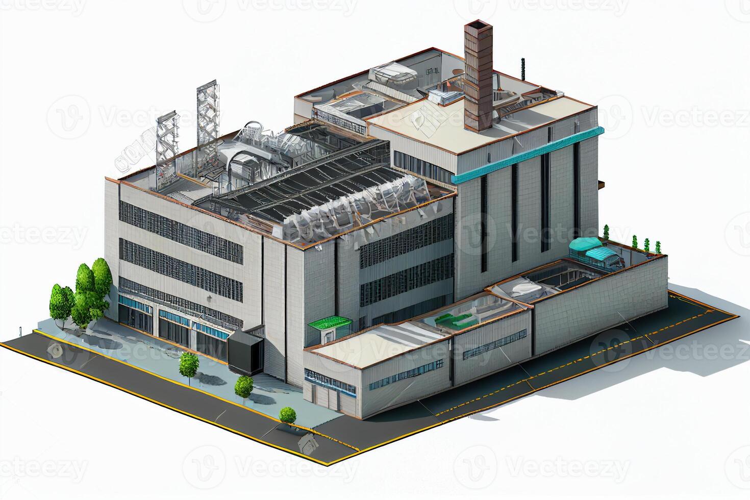 Isometric Commercial Industrial Manufacturing Plant Building - . photo