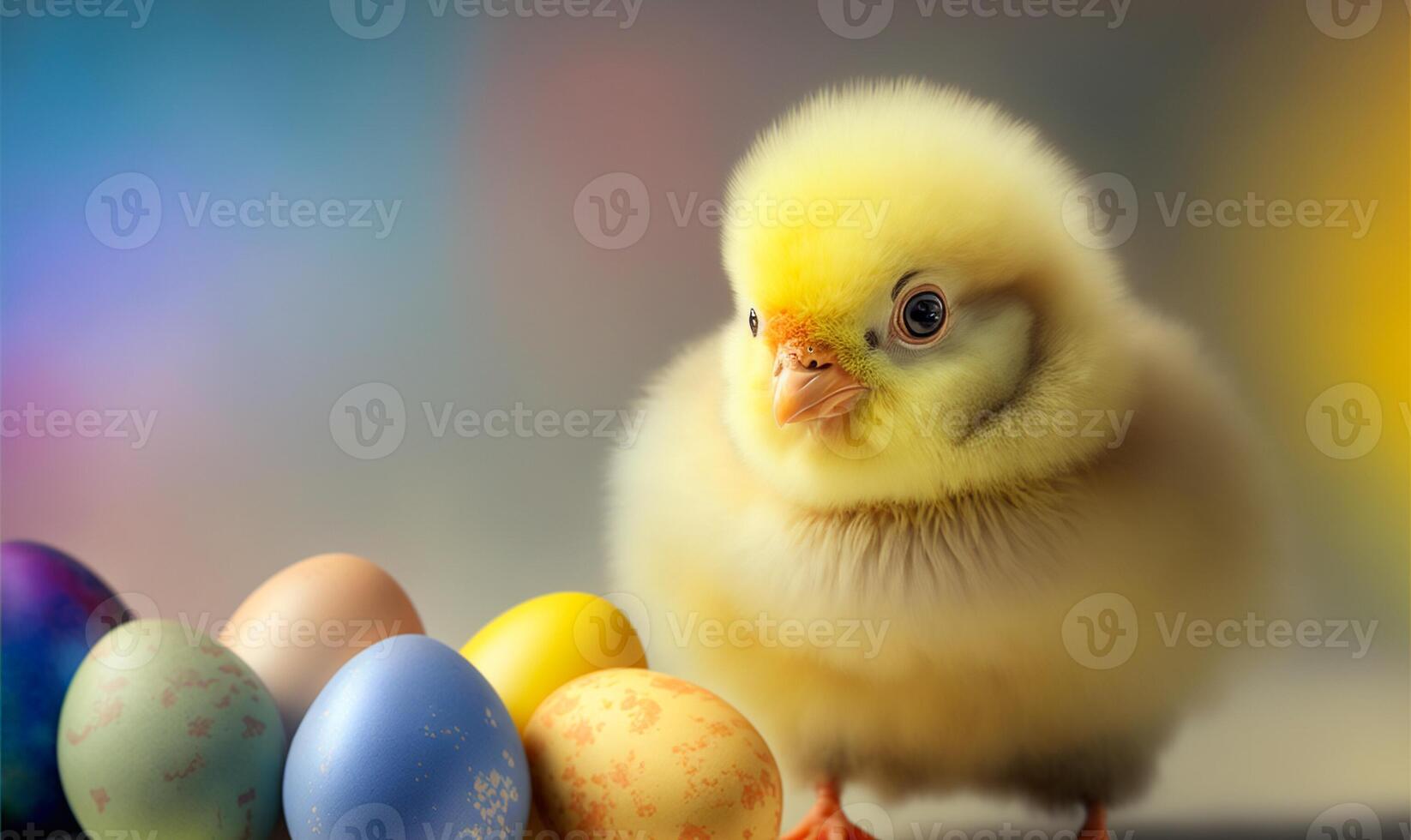 bebé polluelo y decorado Pascua de Resurrección huevos - generativo ai. foto