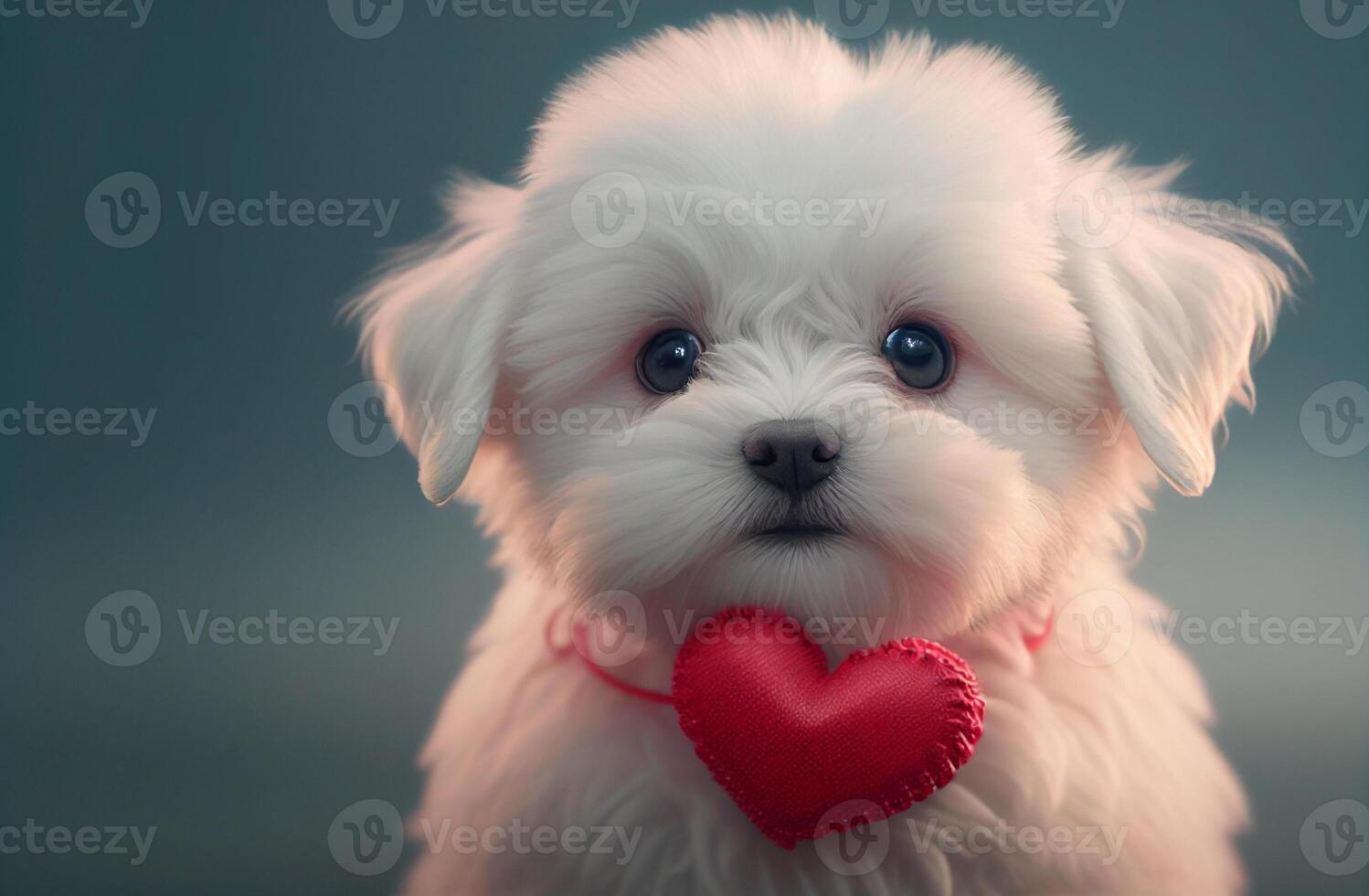 Cute Maltese Puppy Wearing A Heart On Collar - . photo