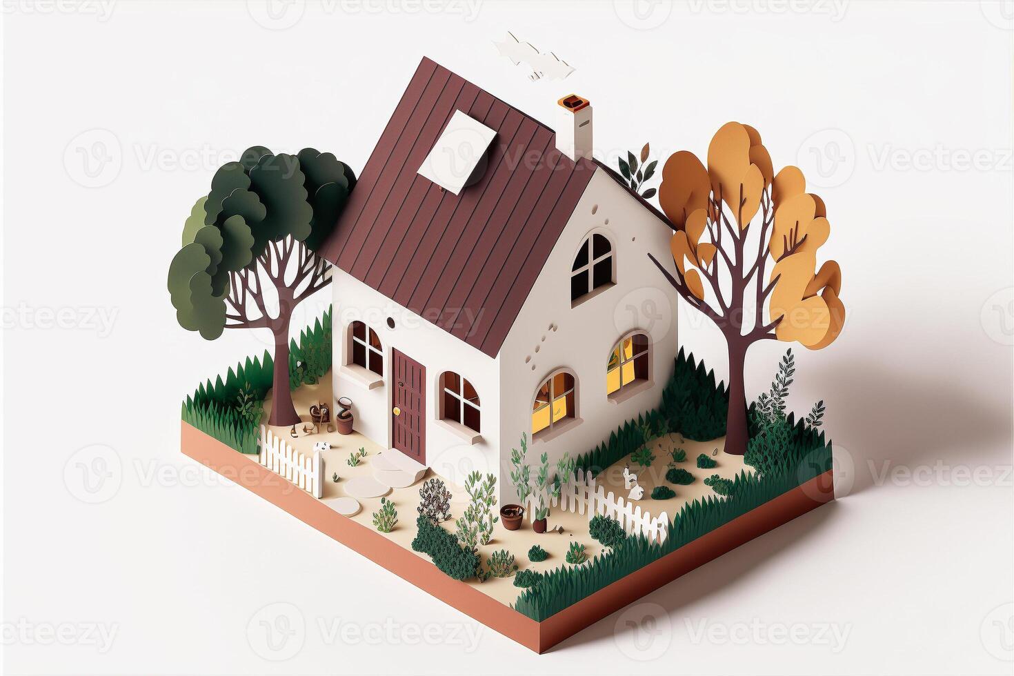 Cut Paper Sculpture Illustration of Small House - . photo