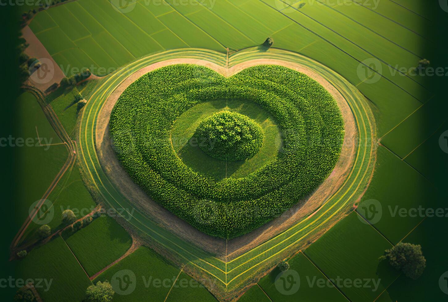 Aerial View of Heart Shaped Crop Circles - . photo
