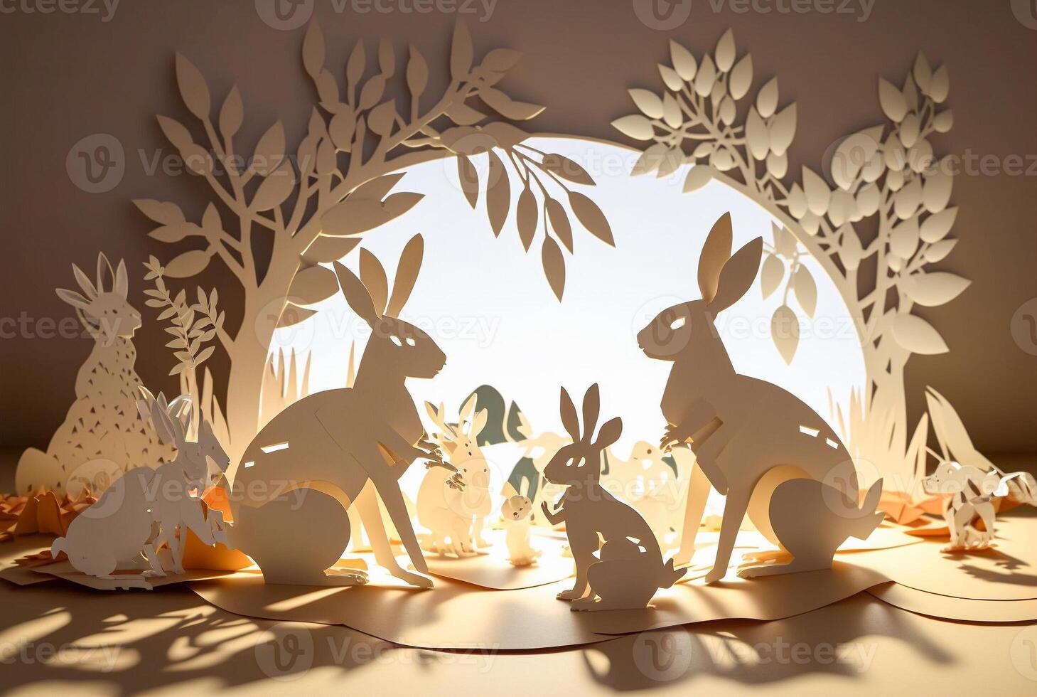 Cut Paper Craft Easter Rabbit Backgrounds - . photo