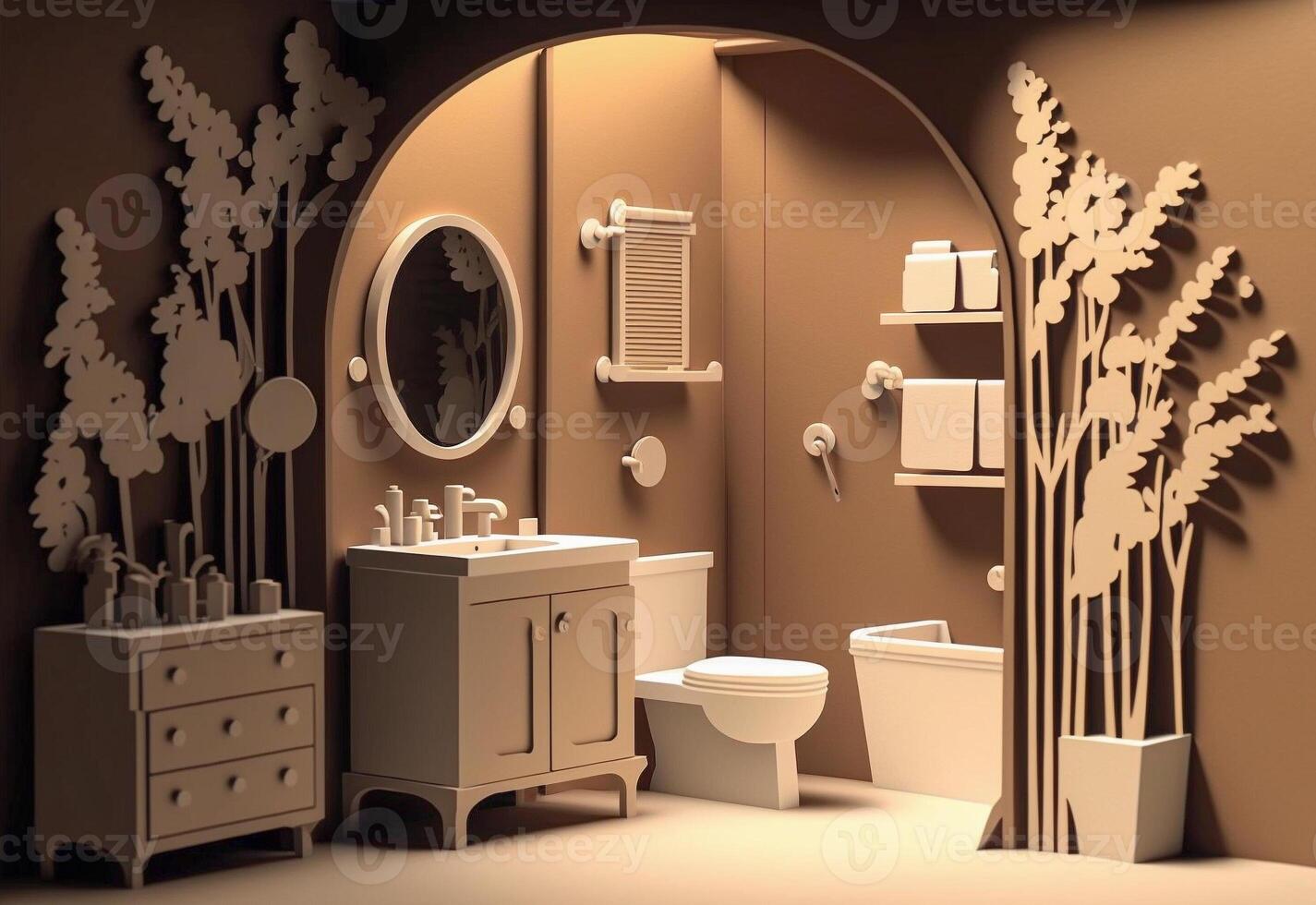 Cut Paper Craft Bathroom Interiors - . photo