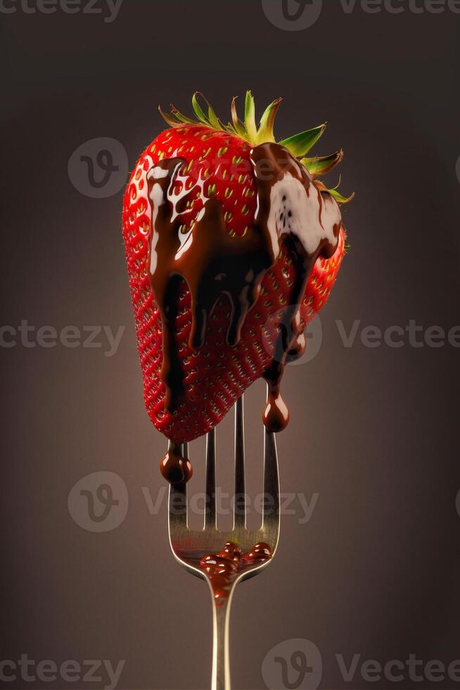 Dripping Chocolate Covered Strawberry On The End of a Fork - . photo